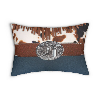 Lumbar Pillow Belt Buckle Denim and Cowprint