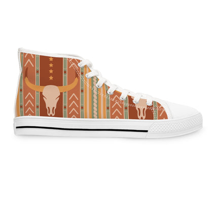 Western Steer Skull Pattern Women's High Top Sneakers