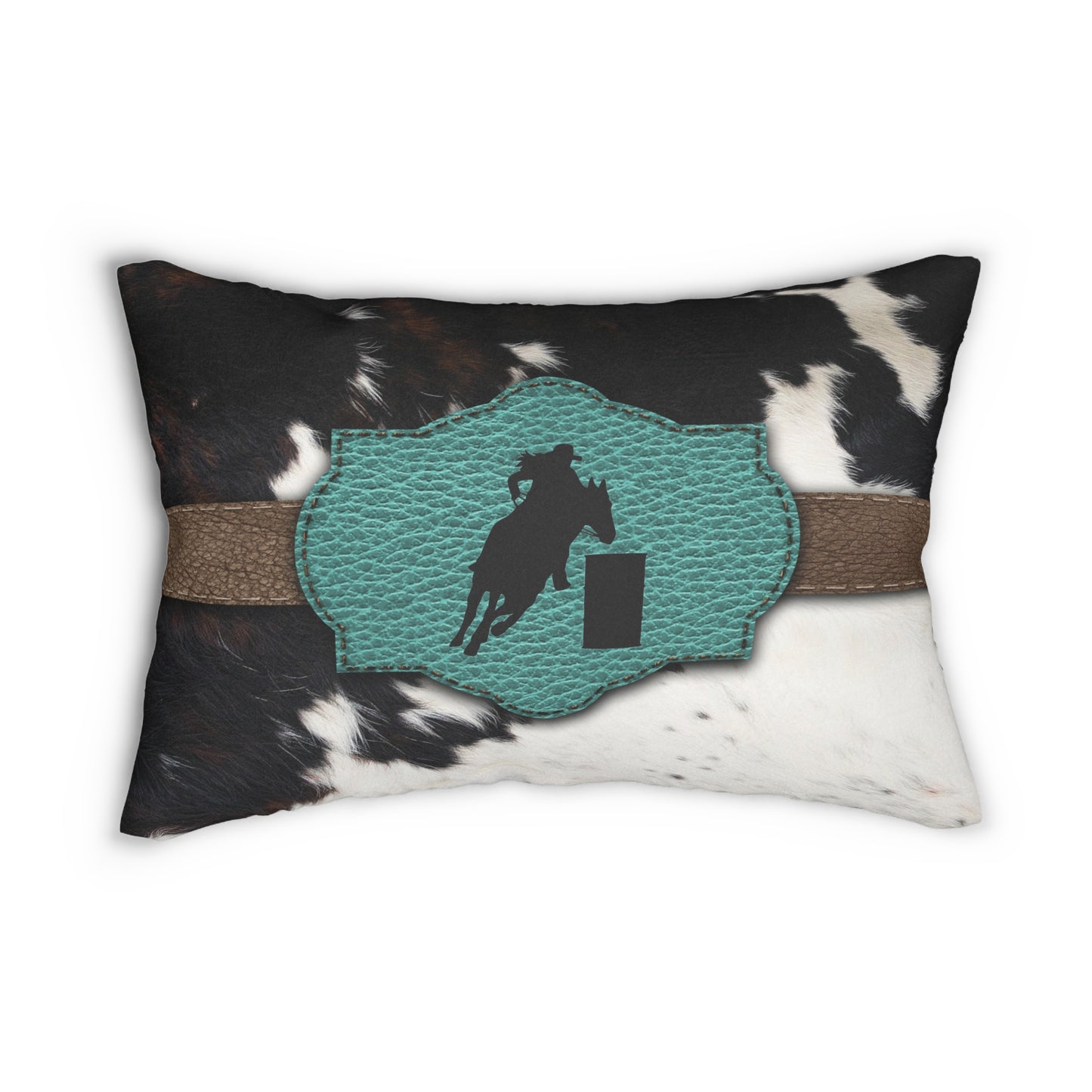 Lumbar Pillow- Barrel Racer on Cowprint