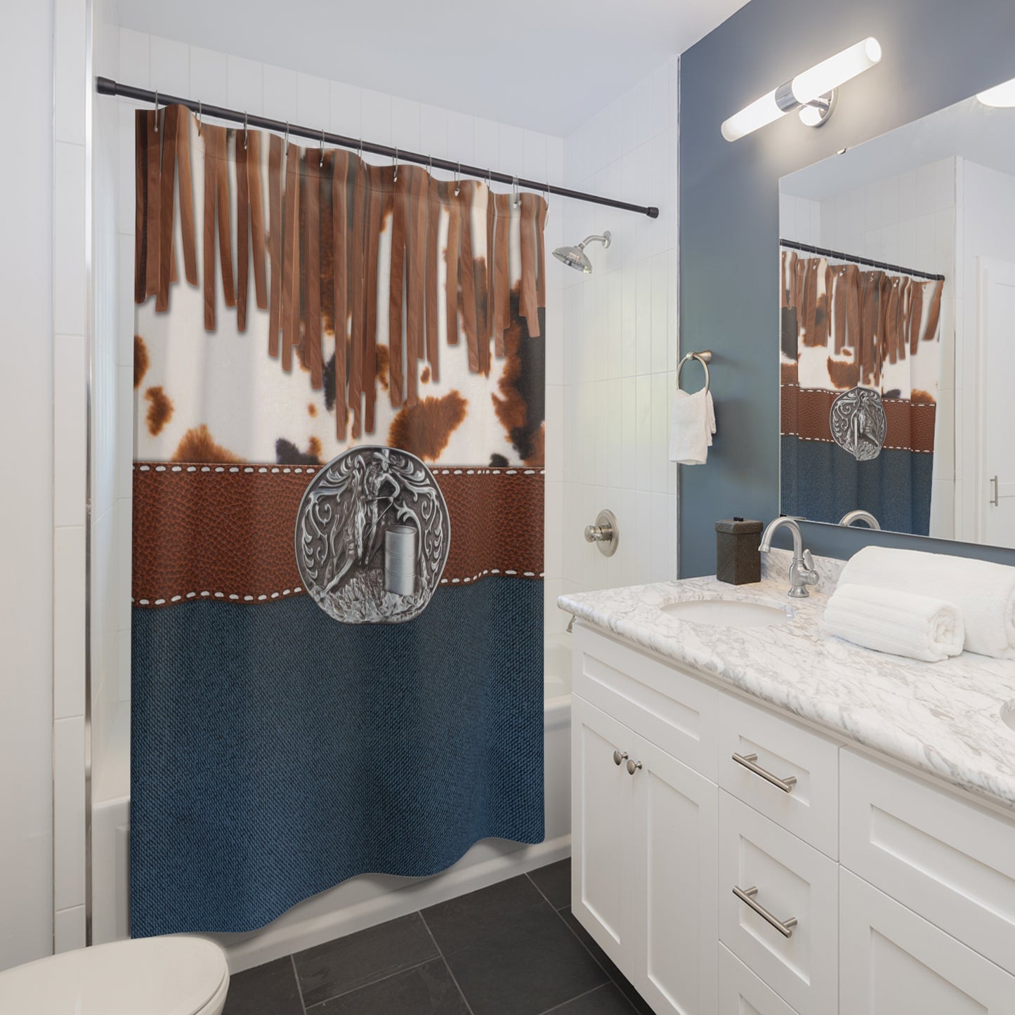 Shower Curtains- Denim on Cowprint