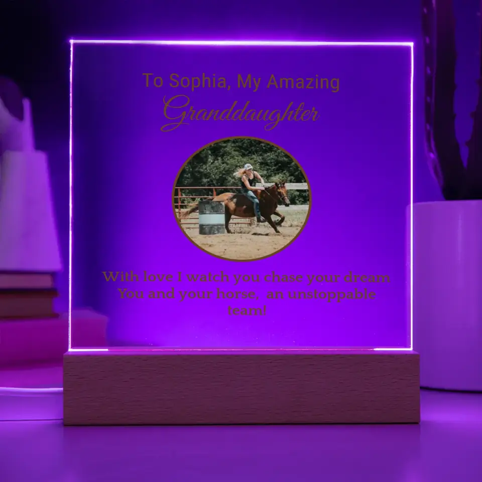 📸 Custom Barrel Racing Girl Acrylic Square Plaque: Cherish Moments with [Granddaughter's Name] and [Horse's Name] 🐎