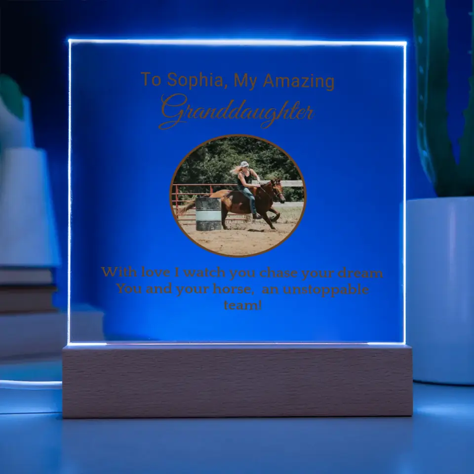 📸 Custom Barrel Racing Girl Acrylic Square Plaque: Cherish Moments with [Granddaughter's Name] and [Horse's Name] 🐎