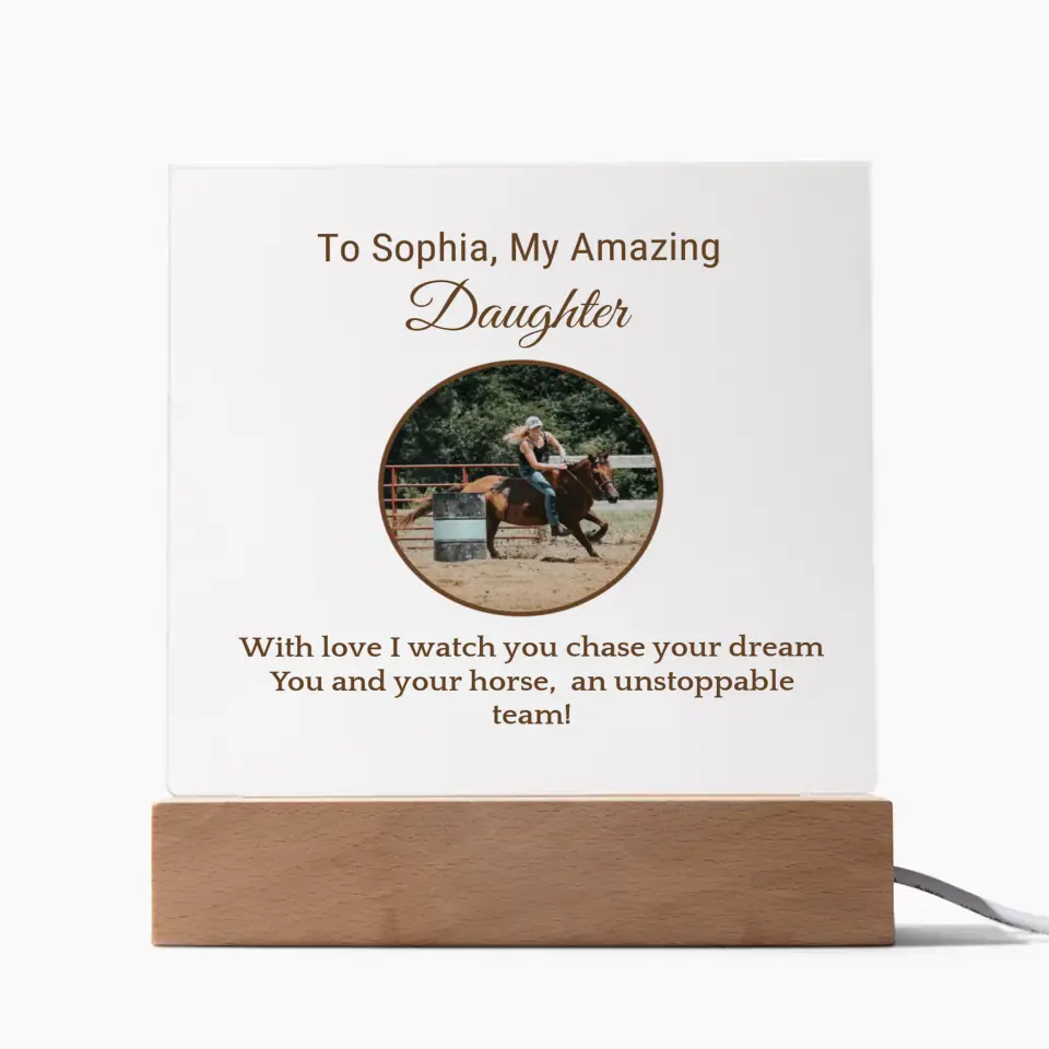 🌟 Personalized Barrel Racer Daughter's Acrylic Square Plaque: Celebrate Her Journey 🌟