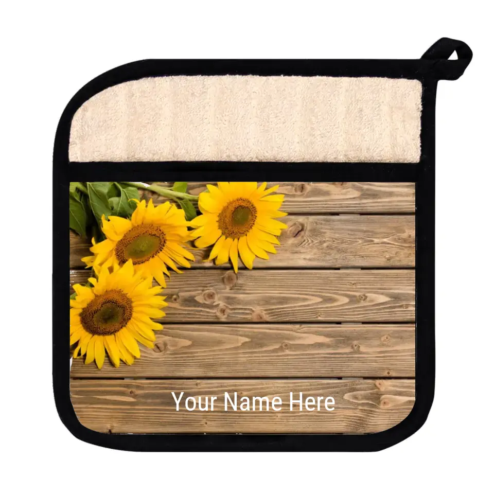 Personalized Rustic Sunflower Pot Holder