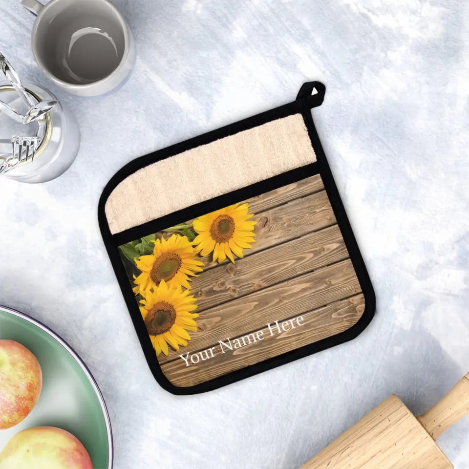 Personalized Rustic Sunflower Pot Holder