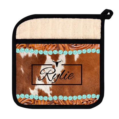 🐄 Personalized Rustic Cow Print Pot Holder: Kitchen Style with a Custom Twist! 🌾