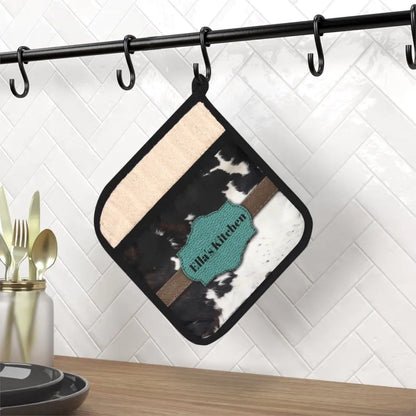 🐄 Personalized Cow Print Pot Holder: Rustic Elegance for Your Culinary Space! 🐮