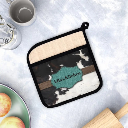 🐄 Personalized Cow Print Pot Holder: Rustic Elegance for Your Culinary Space! 🐮