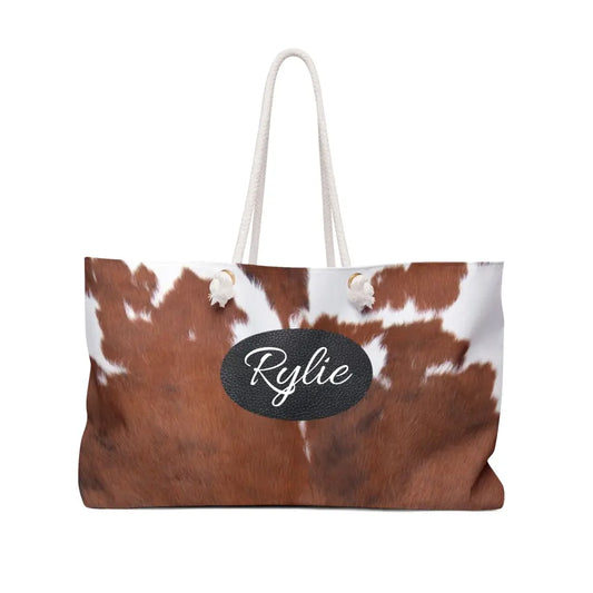 🌵 Rustic Cowhide Weekender Tote: Your Stylish Travel Companion! 🐮