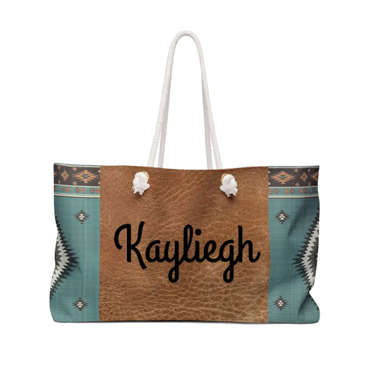 👜 Rustic Charm: Personalized Navajo Leather Print Weekender Tote 🌵