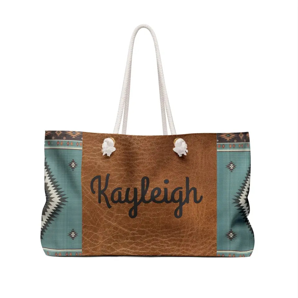 👜 Rustic Charm: Personalized Navajo Leather Print Weekender Tote 🌵