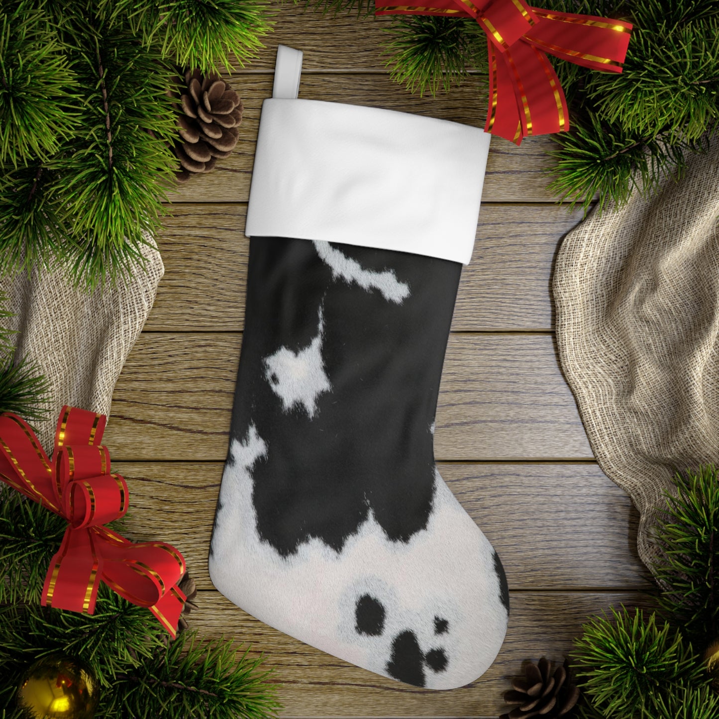 Holiday Stocking- Cowhide Print Black