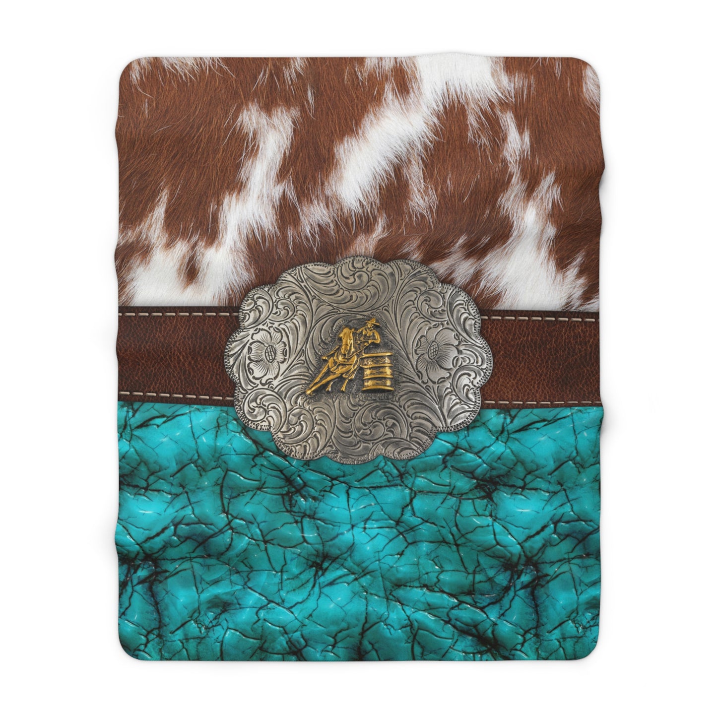 Sherpa Fleece Blanket- Cowprint Belt Buckle