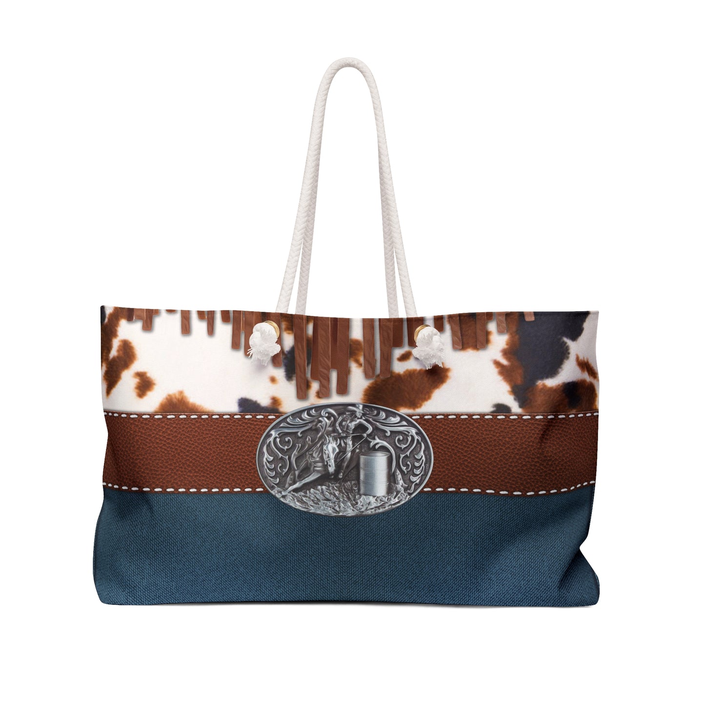 Weekender Bag- Denim and Cowprint with Belt Buckle