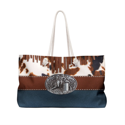 Weekender Bag- Denim and Cowprint with Belt Buckle