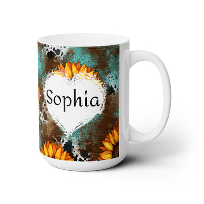 Personalized Ceramic Mug 15oz- Barrel Racer on Sunflowers