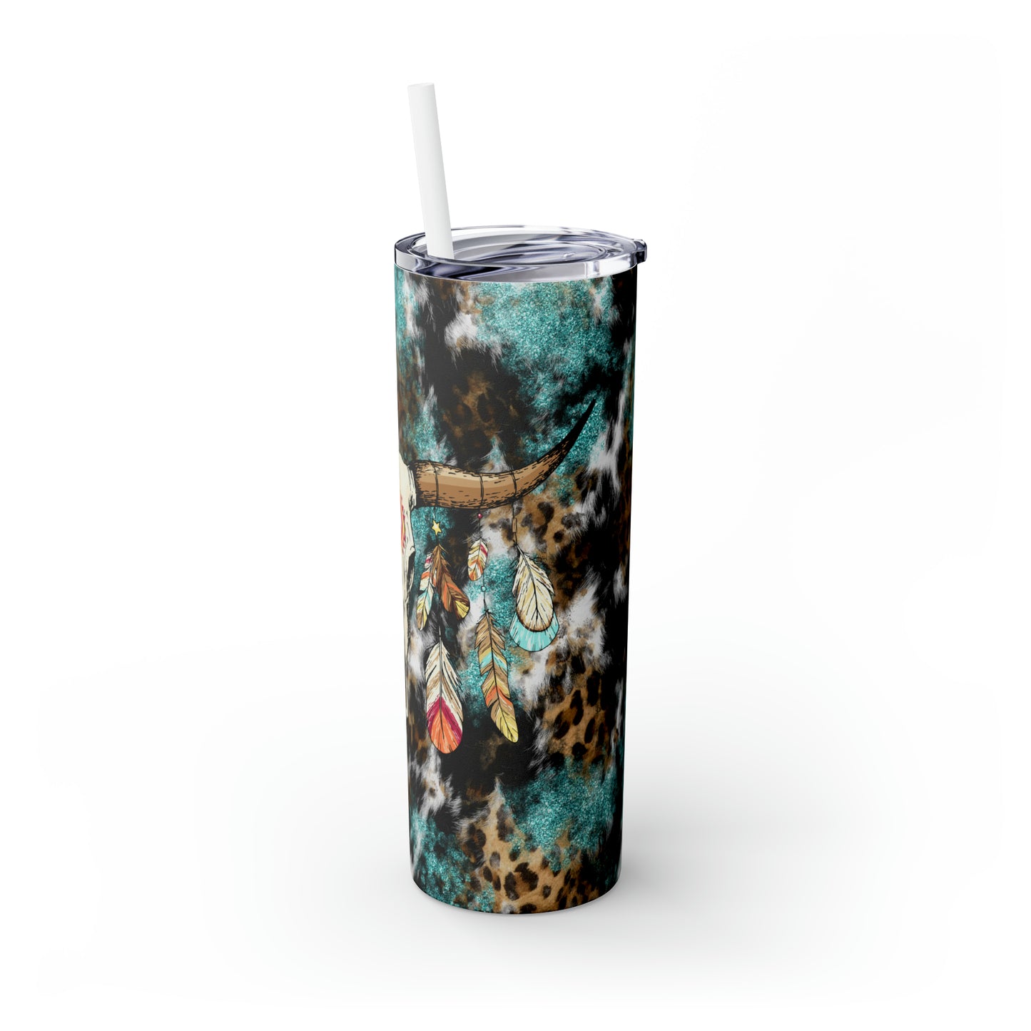 Skinny Tumbler with Straw, 20oz- Steer Skull