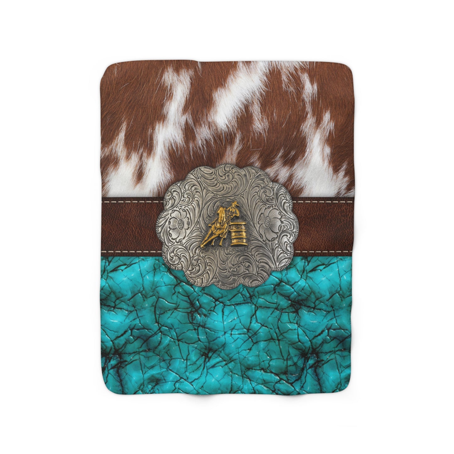 Sherpa Fleece Blanket- Cowprint Belt Buckle