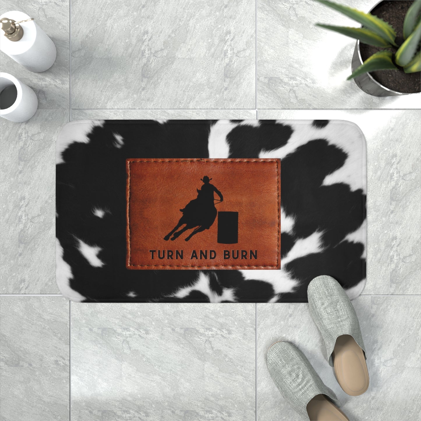 Memory Foam Bath Mat-Leather Patch Print