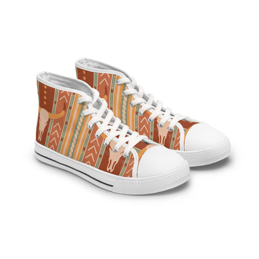 Western Steer Skull Pattern Women's High Top Sneakers