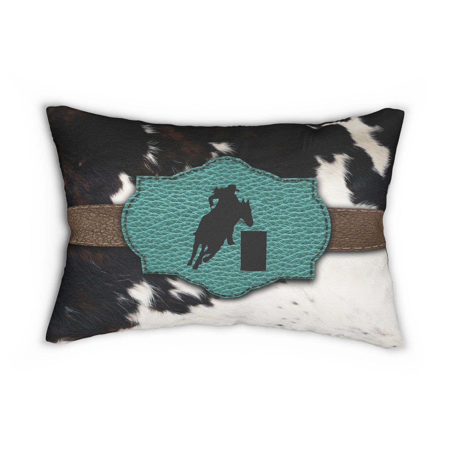 Lumbar Pillow- Barrel Racer on Cowprint