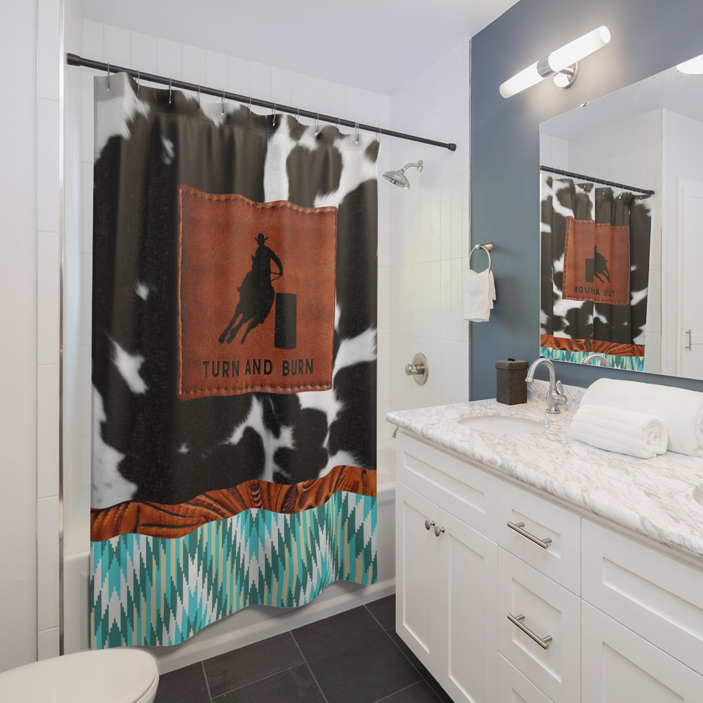 Shower Curtains- Leather Patch Print