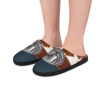 Women's Indoor Slippers- Belt Buckle on Denim