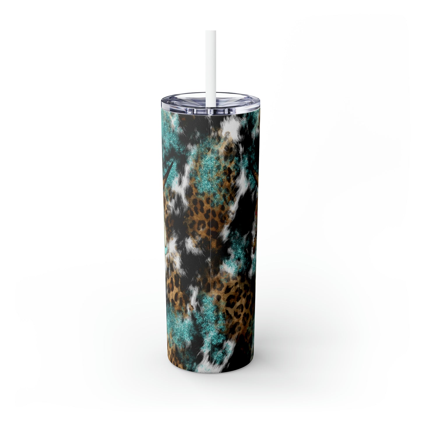 Skinny Tumbler with Straw, 20oz- Steer Skull