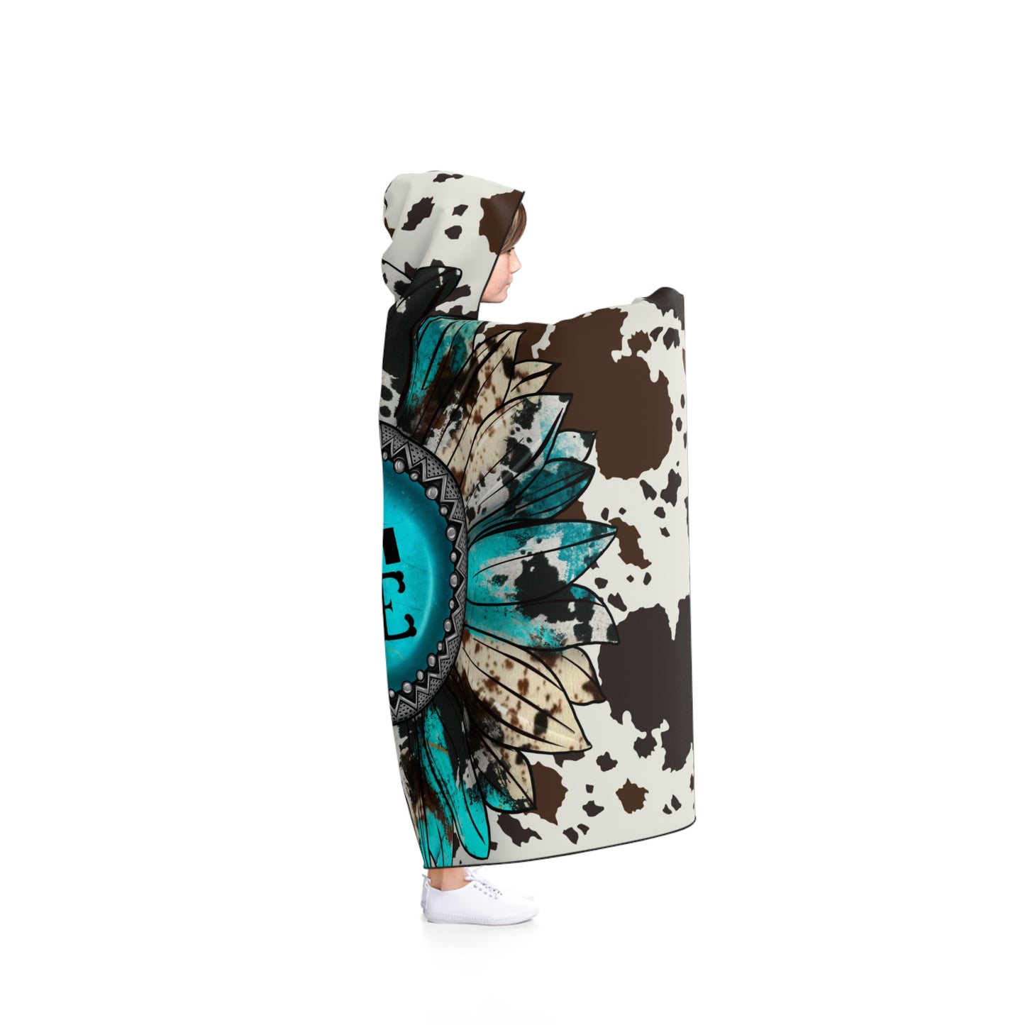 Turquoise Sunflower Barrel Racer Hooded Blanket