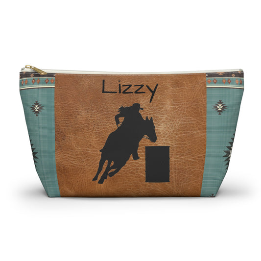 Personalized Accessory Pouch- Barrel Racer Leather Aztec/Print