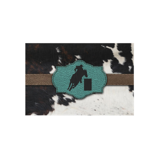 Outdoor Rug- Barrel Racer on Cowprint