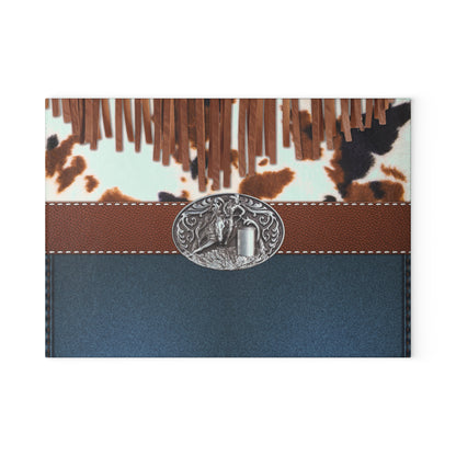 Glass Cutting Board- Barrel Racer Denim