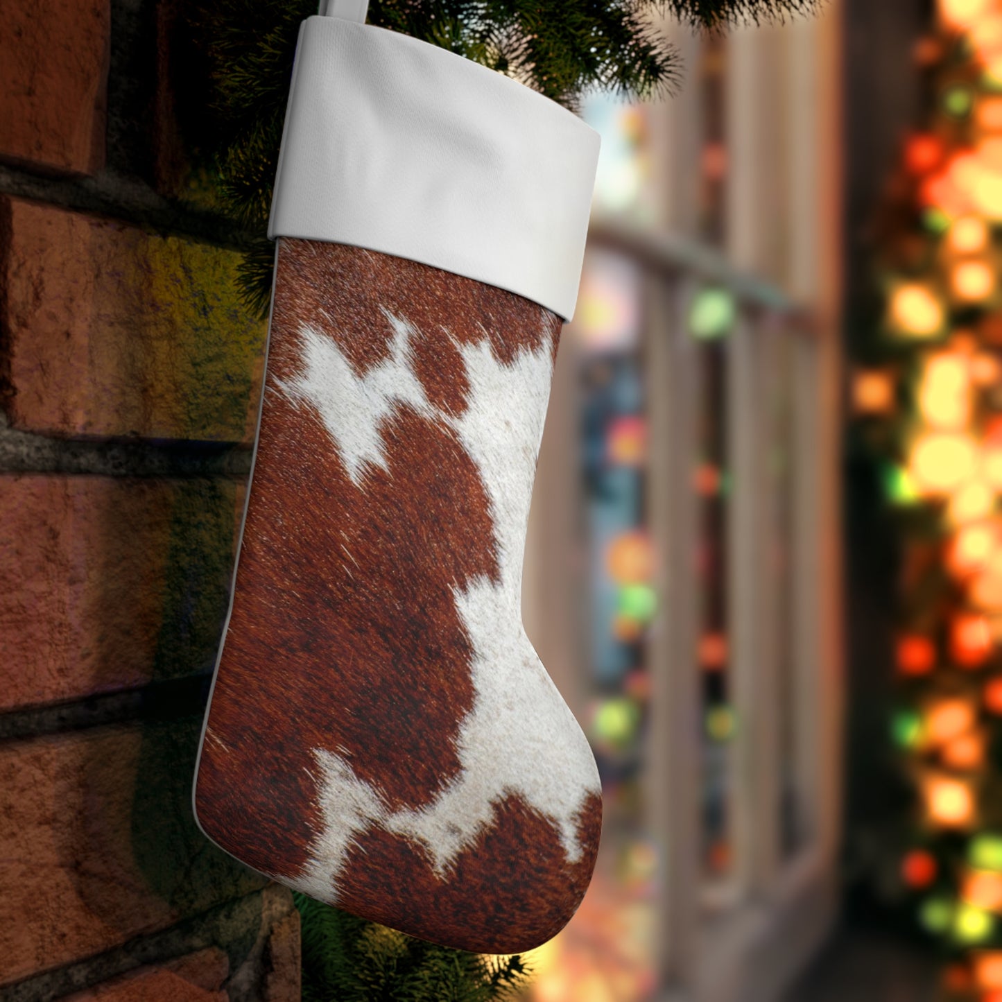 Holiday Stocking- Brown Cowhide Print