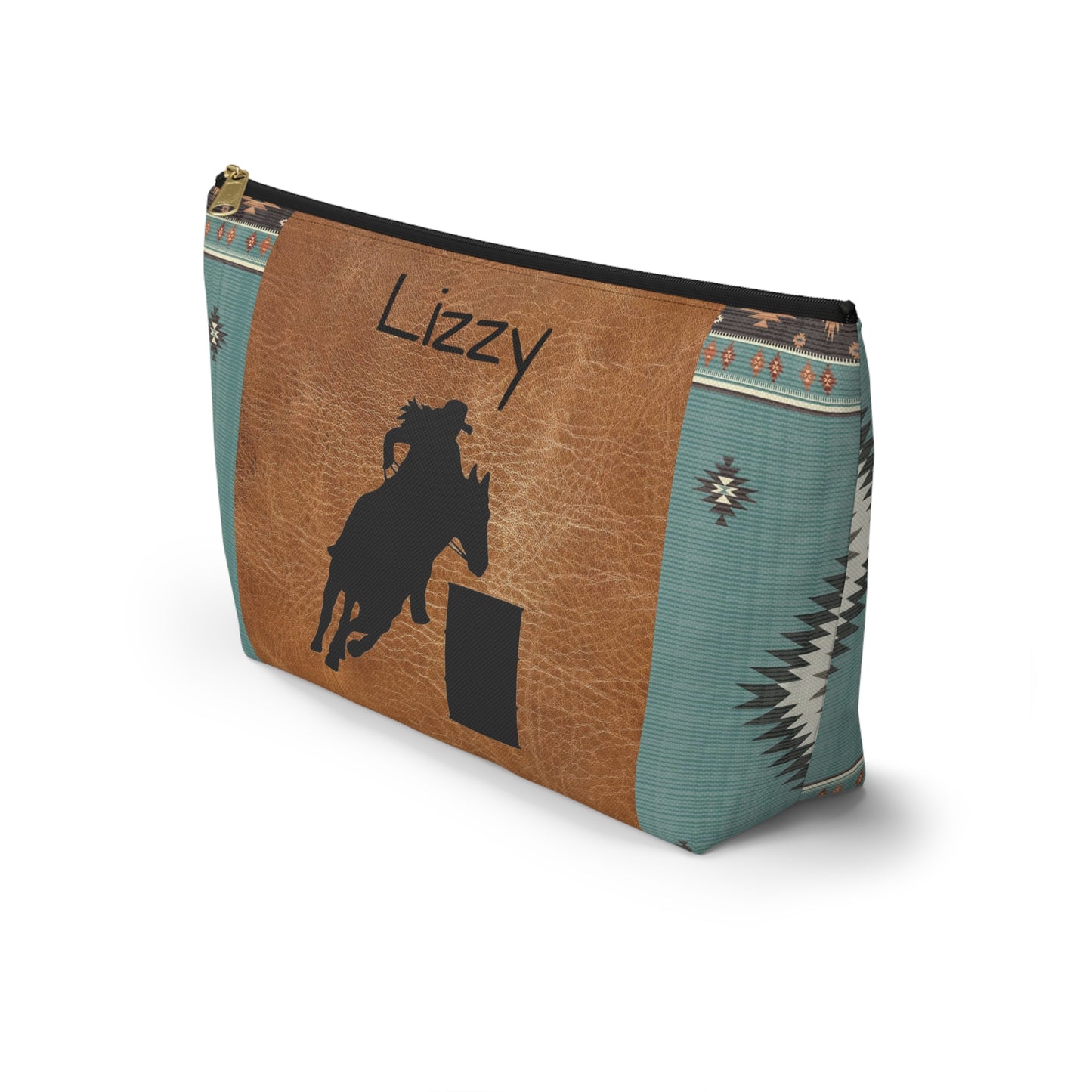 Personalized Accessory Pouch- Barrel Racer Leather Aztec/Print