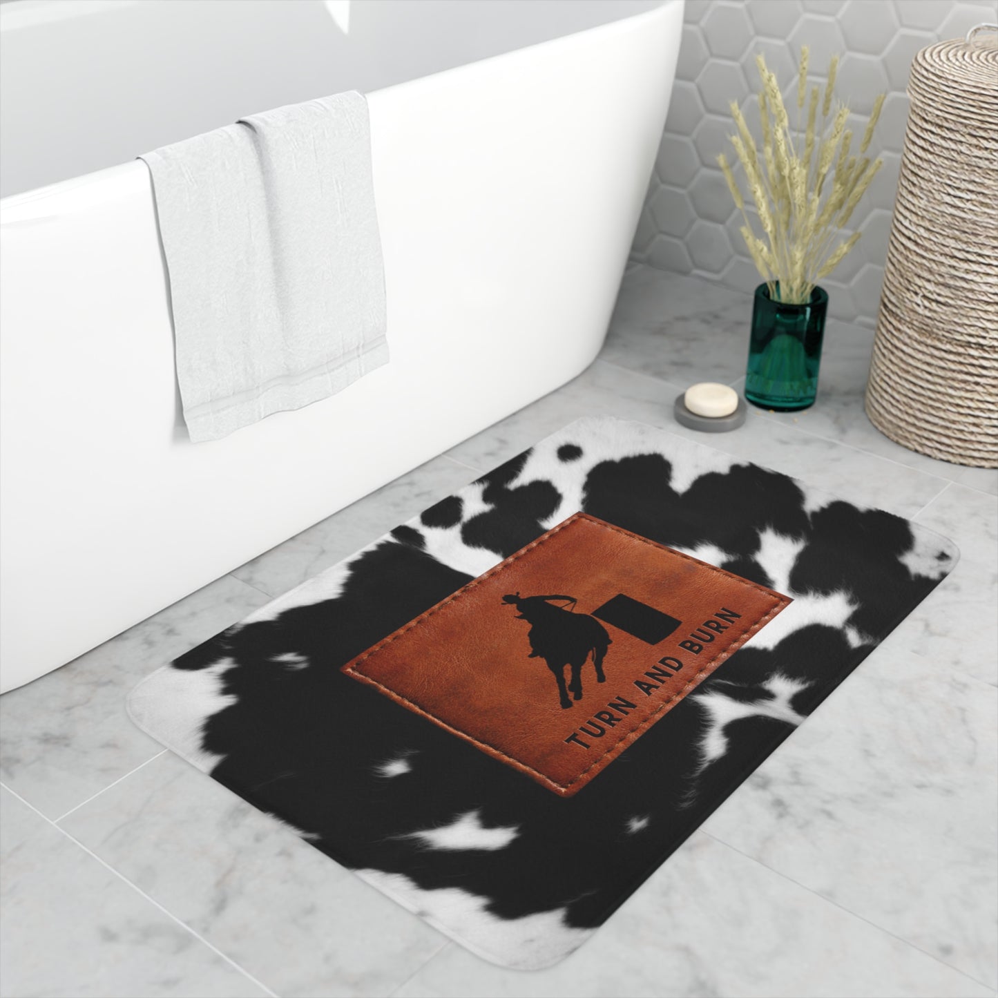 Memory Foam Bath Mat-Leather Patch Print