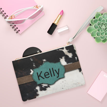 Personalized Clutch Bag- Cowprint with Leather Look Name Space