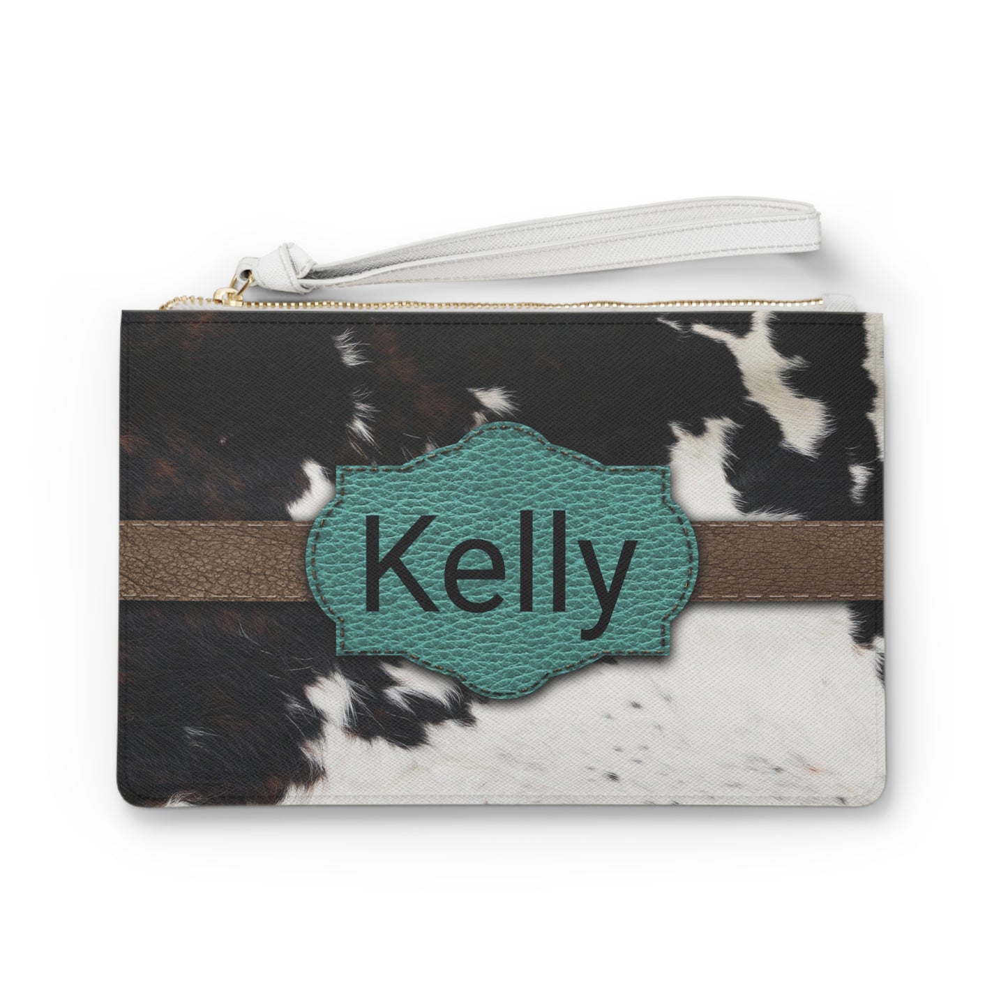 Personalized Clutch Bag- Cowprint with Leather Look Name Space