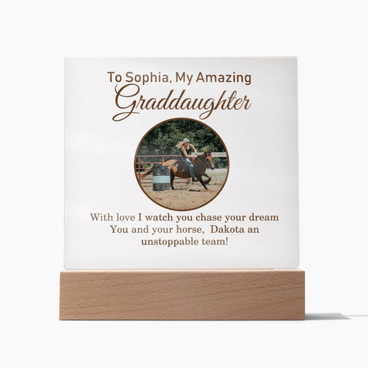 🐎 "Custom Barrel Racing Girl Acrylic Square Plaque: Cherish Moments with [Granddaughter's Name] and [Horse's Name] 📸"