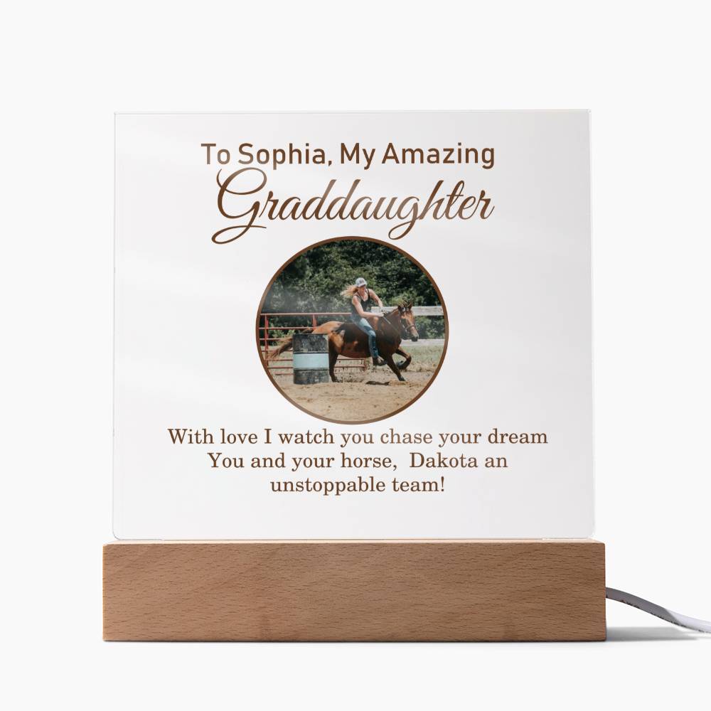 🐎 "Custom Barrel Racing Girl Acrylic Square Plaque: Cherish Moments with [Granddaughter's Name] and [Horse's Name] 📸"