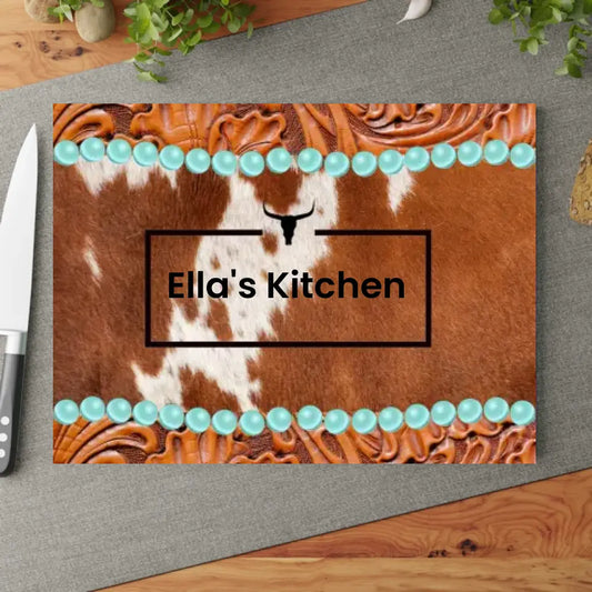 🐄 Custom Western-Style Glass Cutting Board: Where Rustic Meets Personalized Style! 🐄