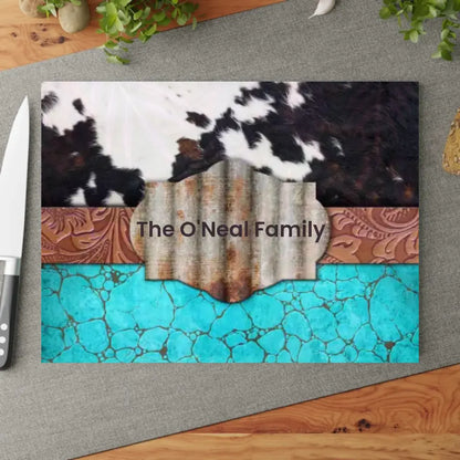 🐮 Personalized Glass Cutting Board: Rustic Charm Meets Individual Style! 🐮