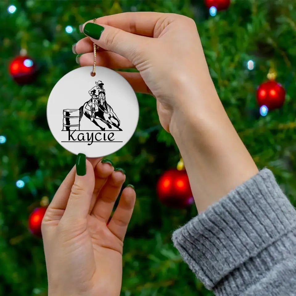 🎄🐎 Custom Barrel Racer Ceramic Christmas Ornament: Gallop into the Holidays! 🐎🎄