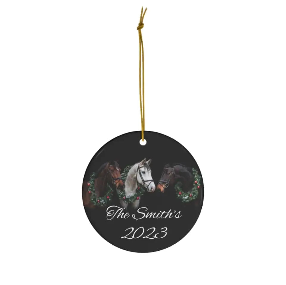 🎄🐎🎅 Personalized Three Horses Christmas Ceramic Ornament: Equestrian Holiday Magic! 🎅🐎🎄