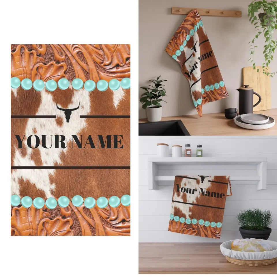 🌟 Personalized Turquoise Bead Wrap Kitchen Towel: Infuse Your Culinary Space with Unique Elegance! 🌟